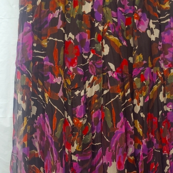 Purple Tiered Maxi Skirt Moody Floral Print Lined Whimsigoth Forest Fairy - Picture 9 of 10